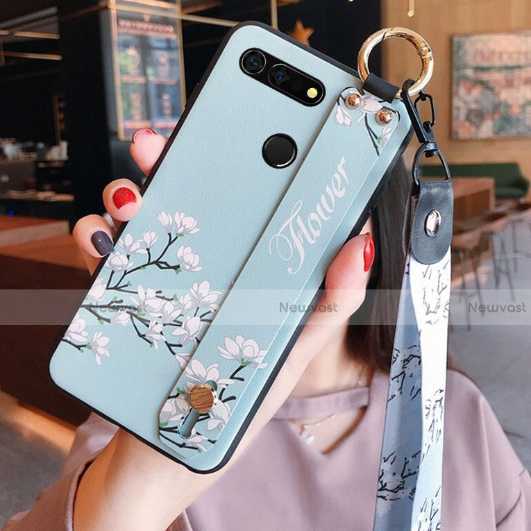 Silicone Candy Rubber Gel Flowers Soft Case Cover K03 for Huawei Honor View 20 Cyan