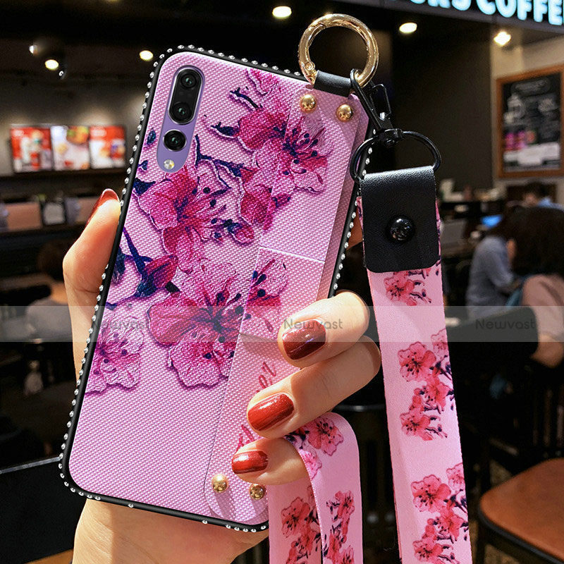 Silicone Candy Rubber Gel Flowers Soft Case Cover K03 for Huawei P20 Pro Purple