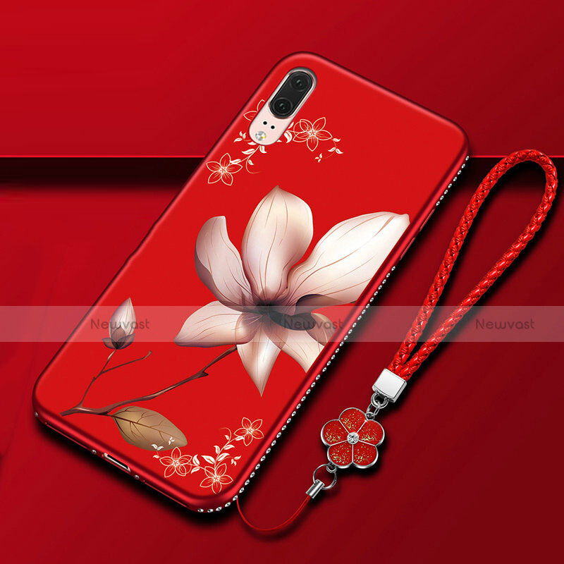 Silicone Candy Rubber Gel Flowers Soft Case Cover K03 for Huawei P20 Red Wine