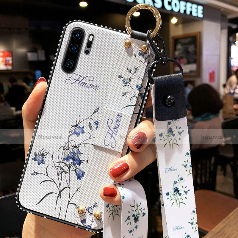Silicone Candy Rubber Gel Flowers Soft Case Cover K04 for Huawei P30 Pro White