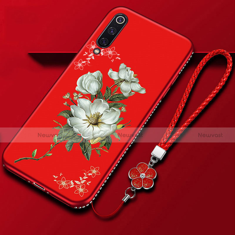 Silicone Candy Rubber Gel Flowers Soft Case Cover K06 for Xiaomi Mi A3 Red