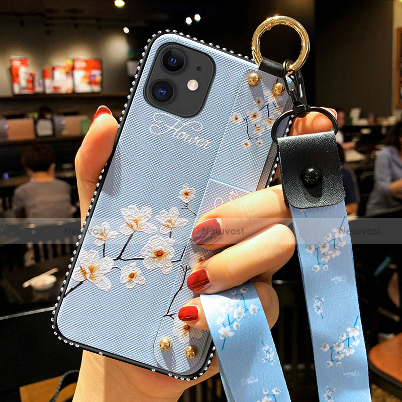 Silicone Candy Rubber Gel Flowers Soft Case Cover S01 for Apple iPhone 12 Mini Mint Blue