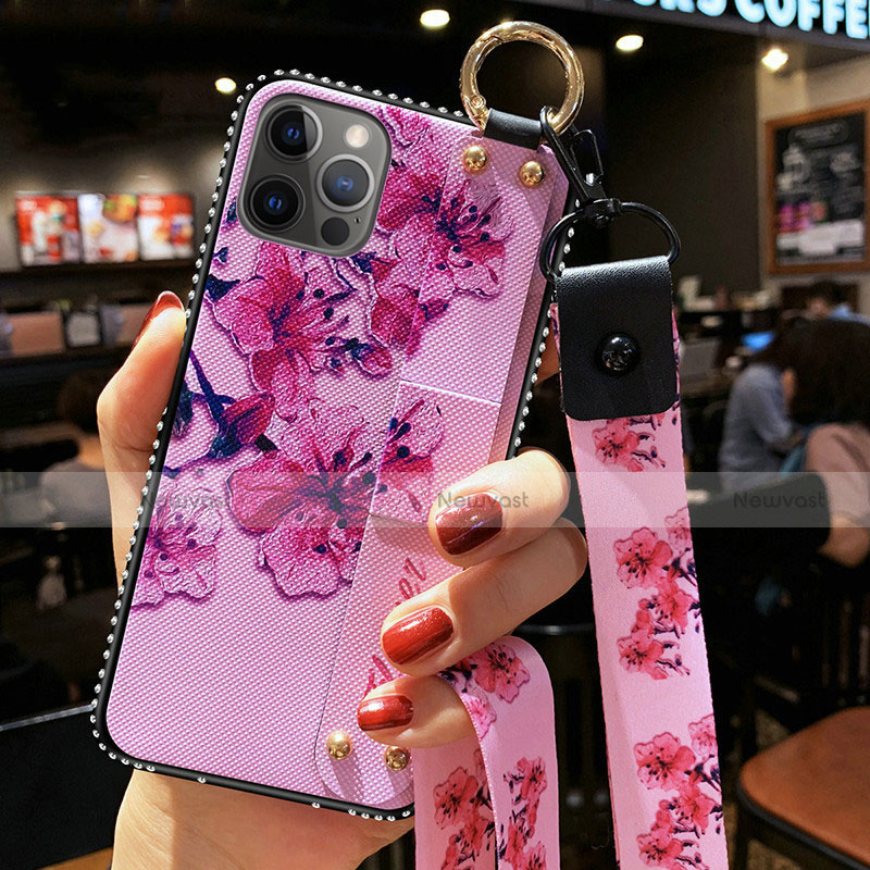 Silicone Candy Rubber Gel Flowers Soft Case Cover S01 for Apple iPhone 12 Pro Clove Purple