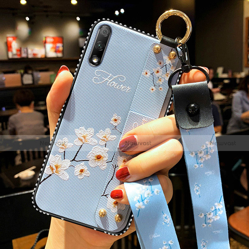 Silicone Candy Rubber Gel Flowers Soft Case Cover S01 for Huawei Enjoy 10 Sky Blue
