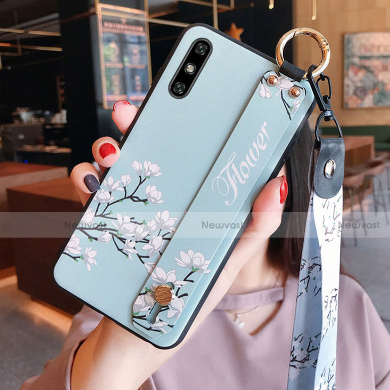Silicone Candy Rubber Gel Flowers Soft Case Cover S01 for Huawei Enjoy 10e Sky Blue