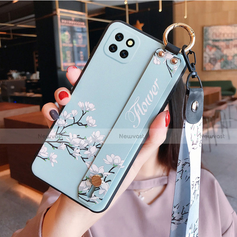 Silicone Candy Rubber Gel Flowers Soft Case Cover S01 for Huawei Enjoy 20 5G Mint Blue