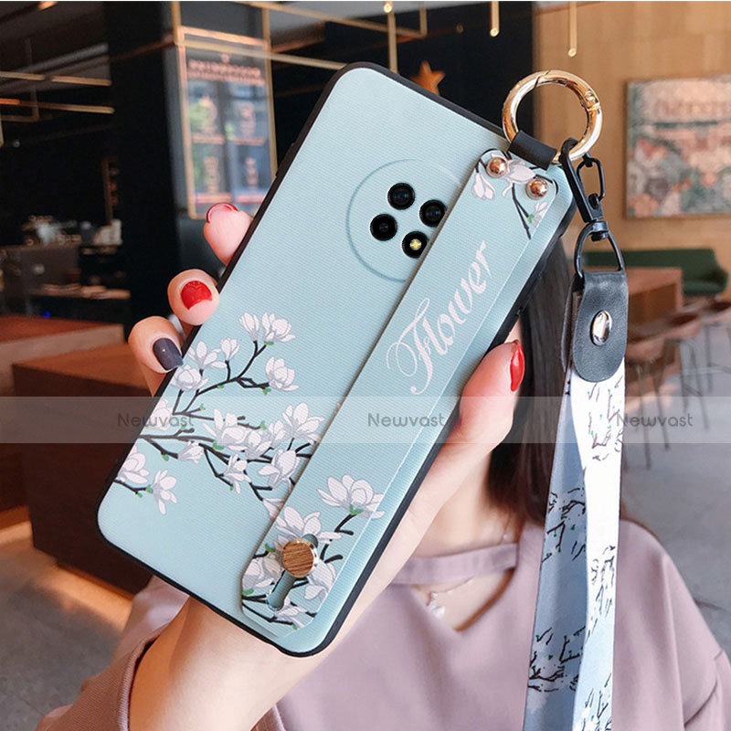 Silicone Candy Rubber Gel Flowers Soft Case Cover S01 for Huawei Enjoy 20 Plus 5G Mint Blue