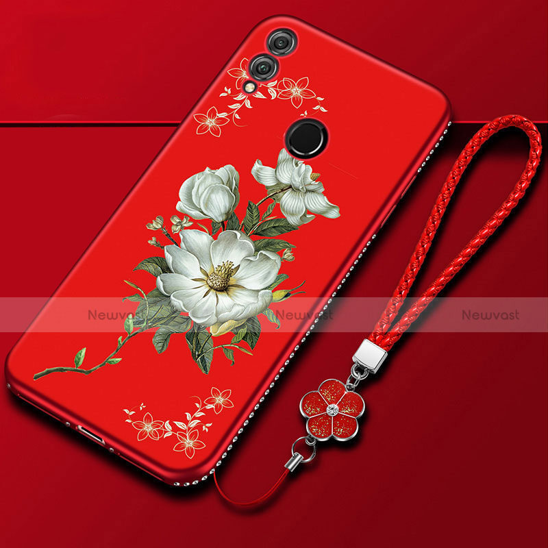 Silicone Candy Rubber Gel Flowers Soft Case Cover S01 for Huawei Honor 10 Lite Red