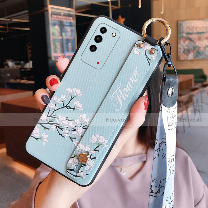 Silicone Candy Rubber Gel Flowers Soft Case Cover S01 for Huawei Honor X10 5G Cyan