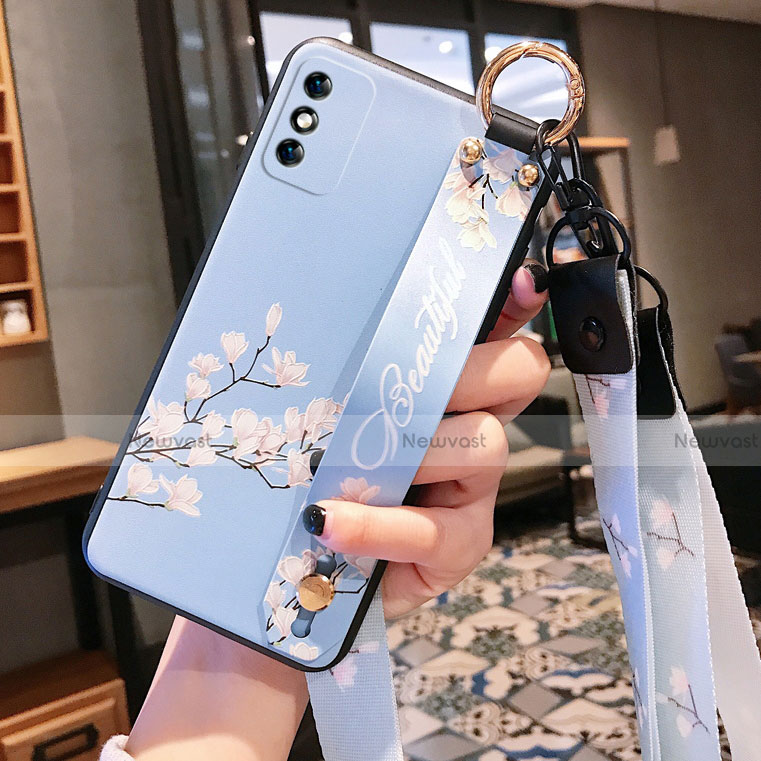 Silicone Candy Rubber Gel Flowers Soft Case Cover S01 for Huawei Honor X10 Max 5G Mint Blue
