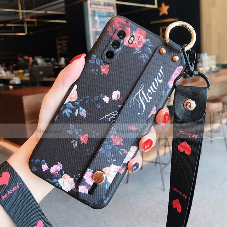 Silicone Candy Rubber Gel Flowers Soft Case Cover S01 for Huawei Mate 40 Lite 5G Black