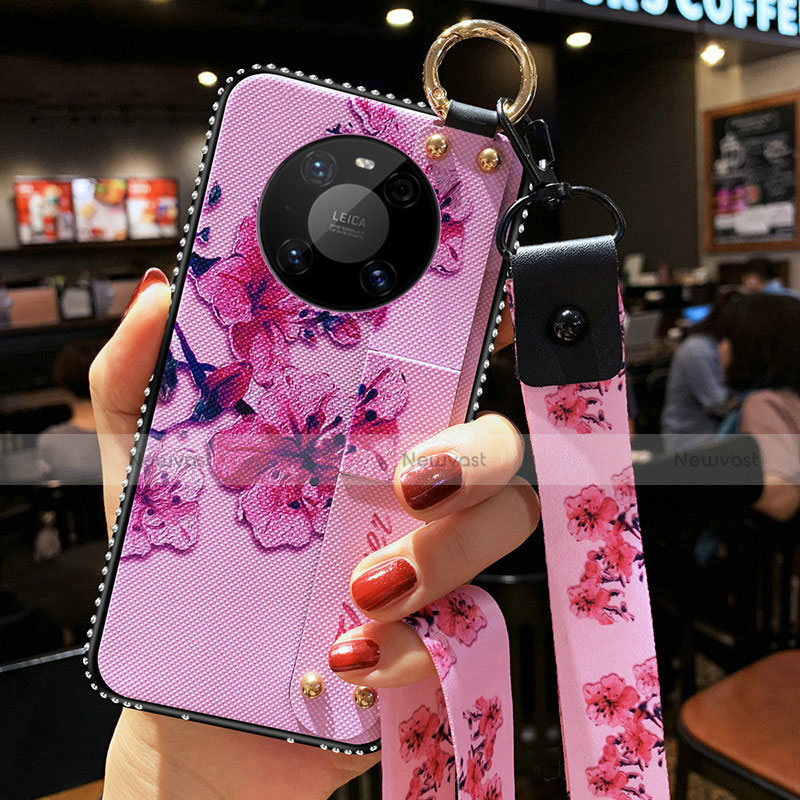 Silicone Candy Rubber Gel Flowers Soft Case Cover S01 for Huawei Mate 40 Pro Clove Purple