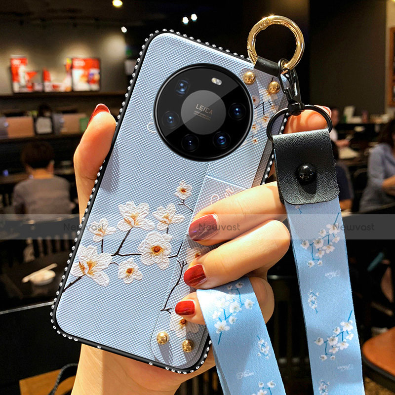 Silicone Candy Rubber Gel Flowers Soft Case Cover S01 for Huawei Mate 40 Pro+ Plus Mint Blue