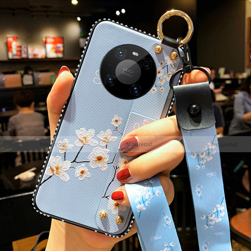 Silicone Candy Rubber Gel Flowers Soft Case Cover S01 for Huawei Mate 40E Pro 4G Mint Blue