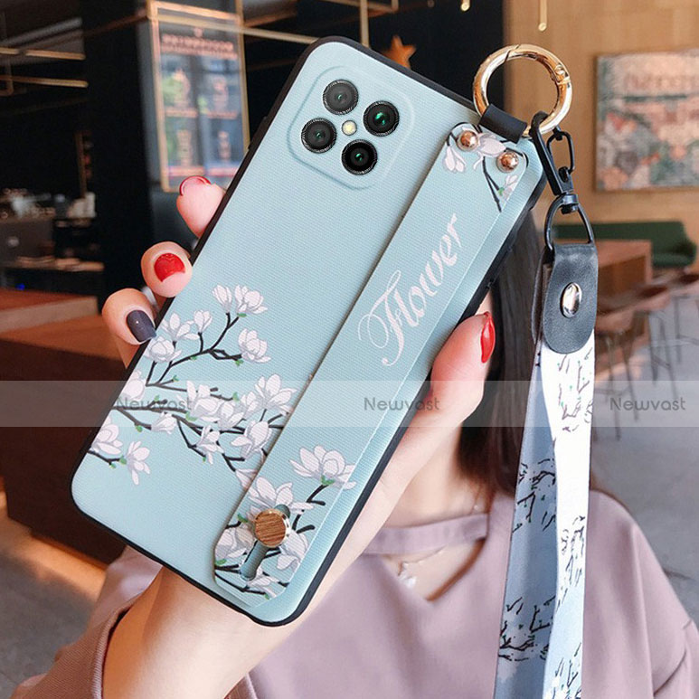 Silicone Candy Rubber Gel Flowers Soft Case Cover S01 for Huawei Nova 8 SE 5G Mint Blue