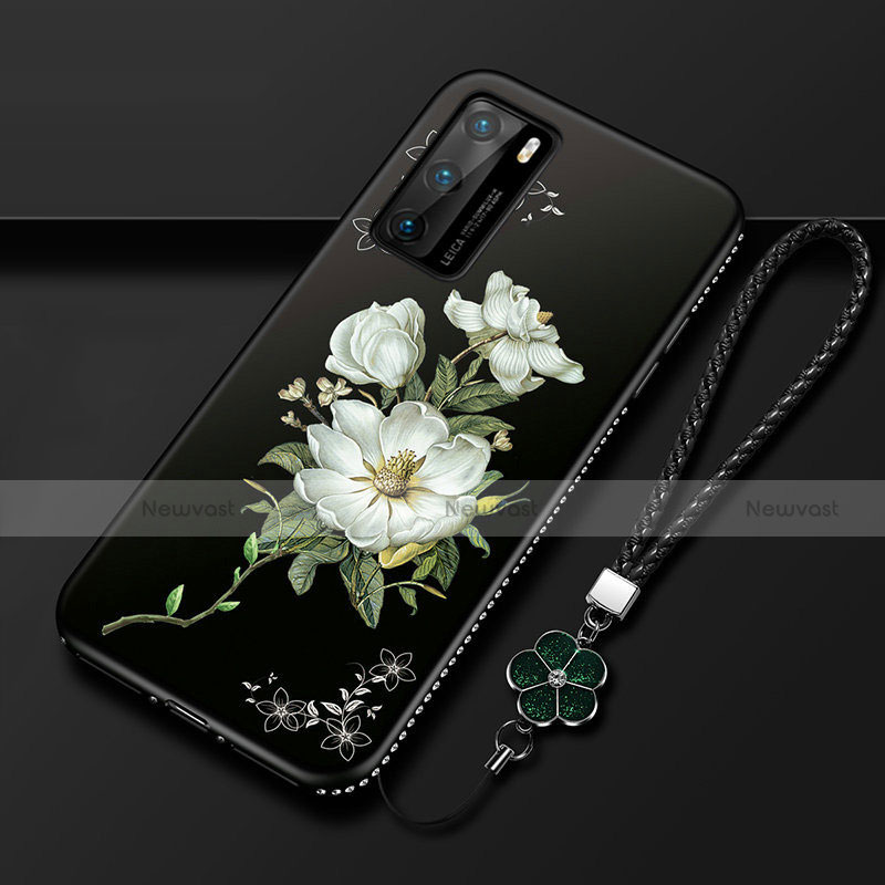 Silicone Candy Rubber Gel Flowers Soft Case Cover S01 for Huawei P40 White