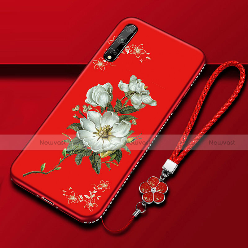 Silicone Candy Rubber Gel Flowers Soft Case Cover S01 for Huawei Y8p Red