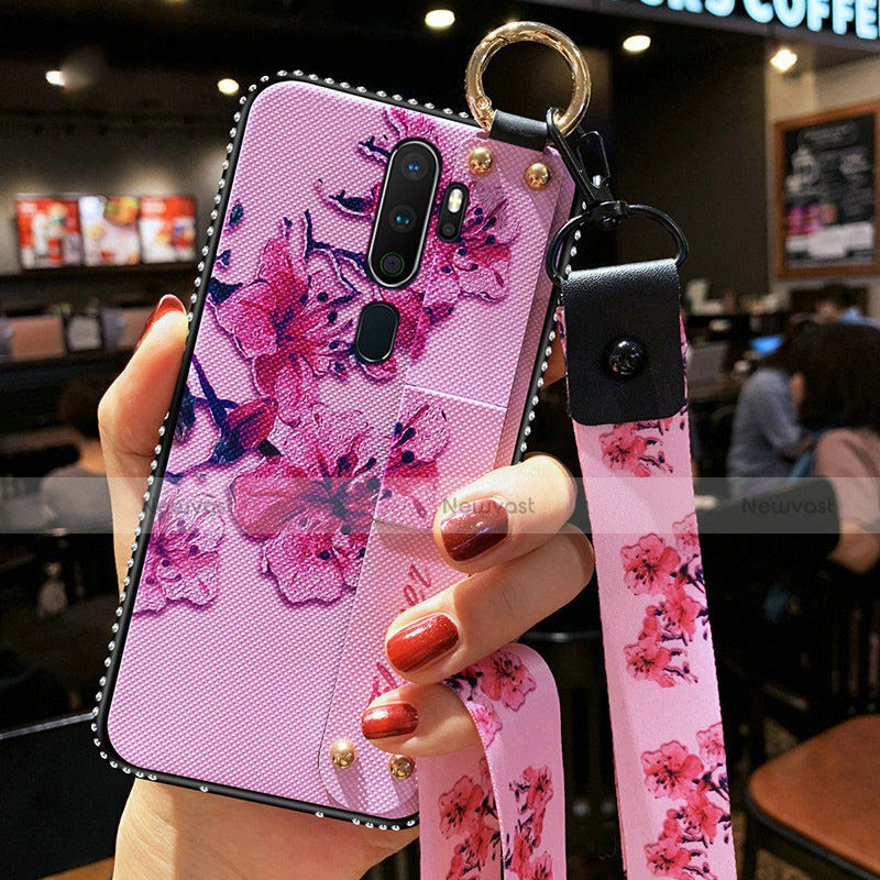 Silicone Candy Rubber Gel Flowers Soft Case Cover S01 for Oppo A11 Purple