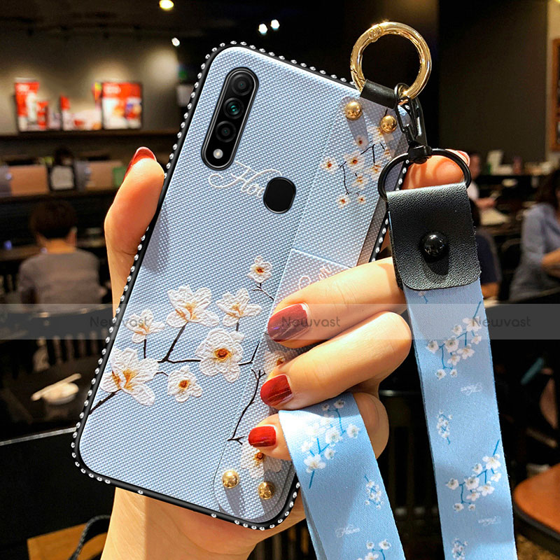 Silicone Candy Rubber Gel Flowers Soft Case Cover S01 for Oppo A31 Sky Blue