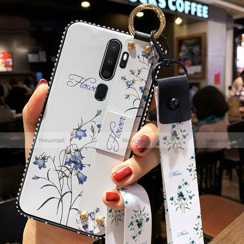 Silicone Candy Rubber Gel Flowers Soft Case Cover S01 for Oppo A5 (2020) White