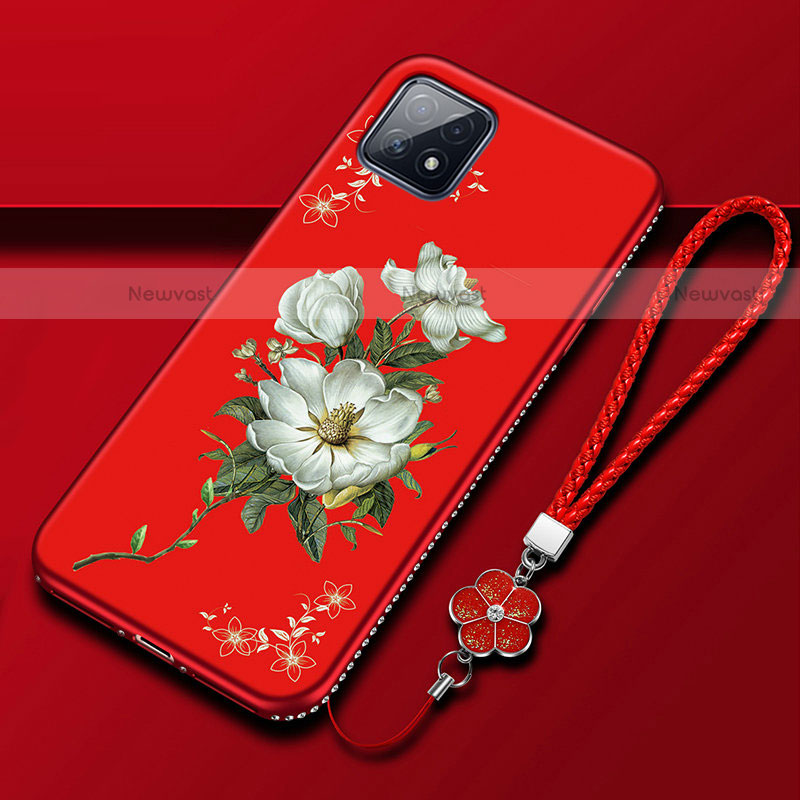 Silicone Candy Rubber Gel Flowers Soft Case Cover S01 for Oppo A72 5G Red