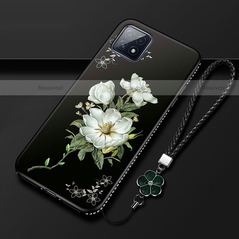 Silicone Candy Rubber Gel Flowers Soft Case Cover S01 for Oppo A72 5G White