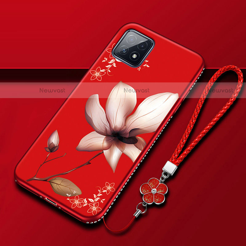 Silicone Candy Rubber Gel Flowers Soft Case Cover S01 for Oppo A73 5G Red Wine
