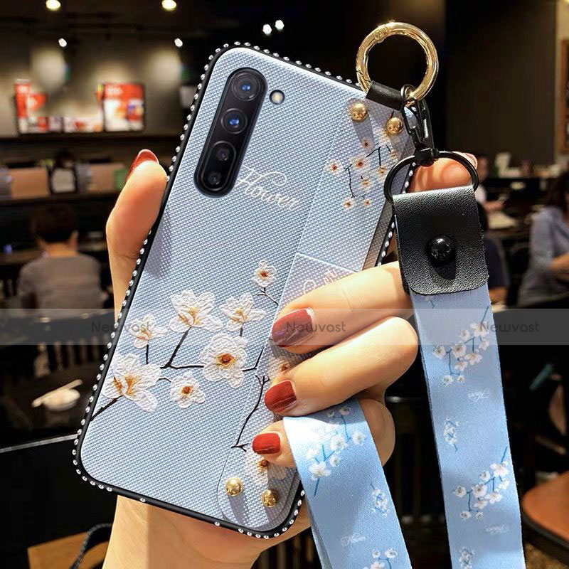 Silicone Candy Rubber Gel Flowers Soft Case Cover S01 for Oppo Find X2 Lite Sky Blue