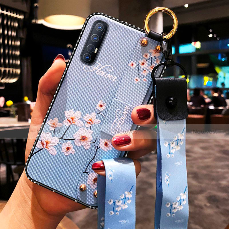 Silicone Candy Rubber Gel Flowers Soft Case Cover S01 for Oppo Find X2 Neo Sky Blue