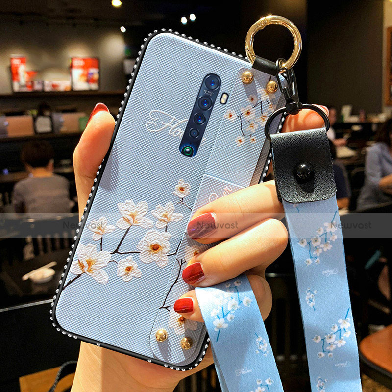 Silicone Candy Rubber Gel Flowers Soft Case Cover S01 for Oppo Reno2 Blue