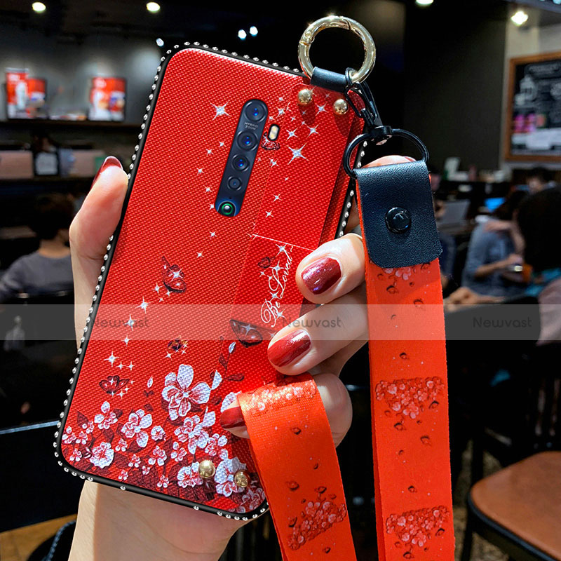 Silicone Candy Rubber Gel Flowers Soft Case Cover S01 for Oppo Reno2 Red