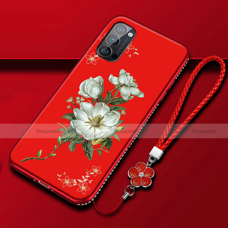Silicone Candy Rubber Gel Flowers Soft Case Cover S01 for Oppo Reno4 Pro 5G Red