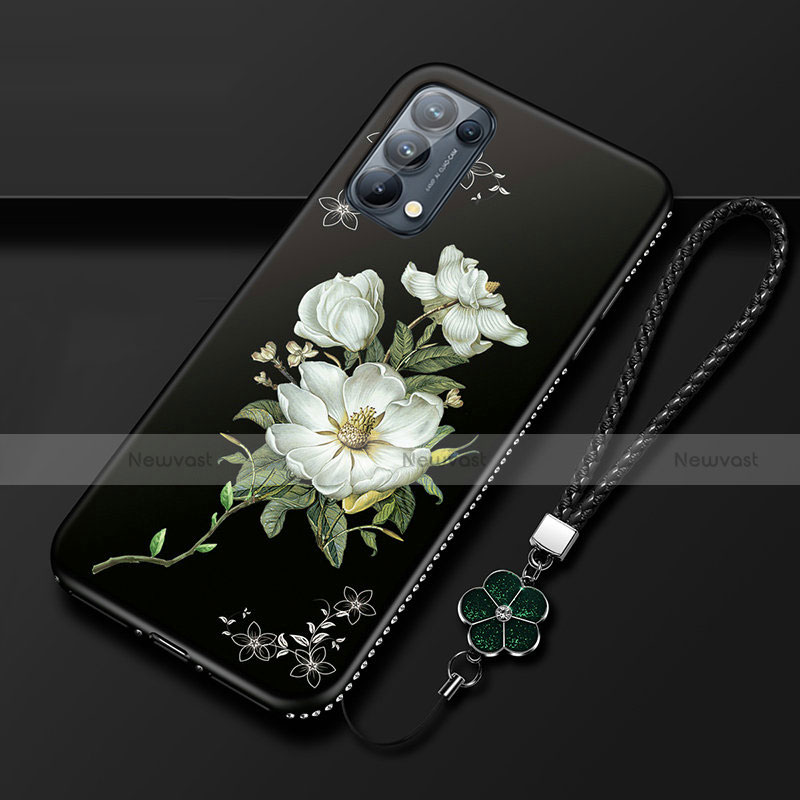 Silicone Candy Rubber Gel Flowers Soft Case Cover S01 for Oppo Reno5 5G Black