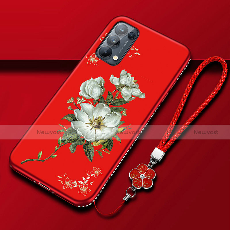 Silicone Candy Rubber Gel Flowers Soft Case Cover S01 for Oppo Reno5 Pro 5G Red