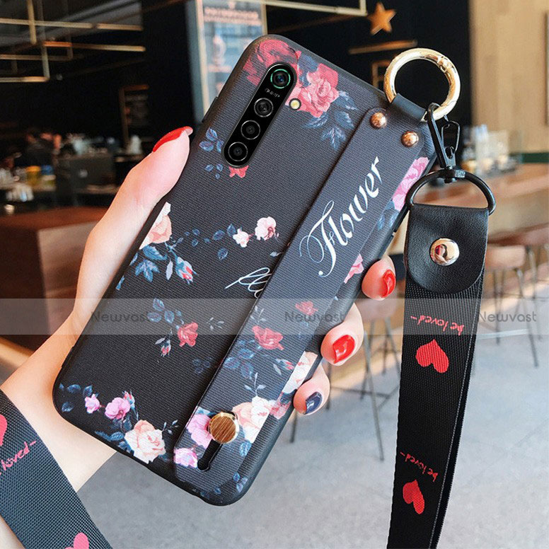 Silicone Candy Rubber Gel Flowers Soft Case Cover S01 for Realme XT Black