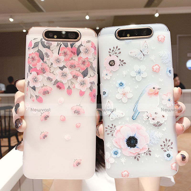 Silicone Candy Rubber Gel Flowers Soft Case Cover S01 for Samsung Galaxy A80