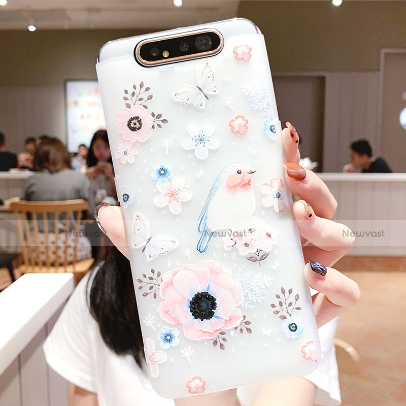 Silicone Candy Rubber Gel Flowers Soft Case Cover S01 for Samsung Galaxy A80