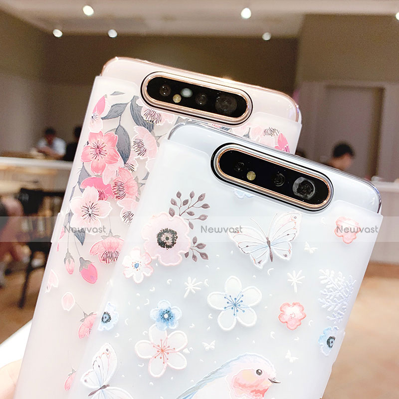 Silicone Candy Rubber Gel Flowers Soft Case Cover S01 for Samsung Galaxy A80