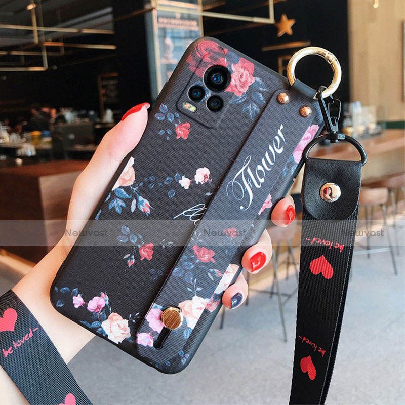 Silicone Candy Rubber Gel Flowers Soft Case Cover S01 for Vivo V20 Pro 5G Black