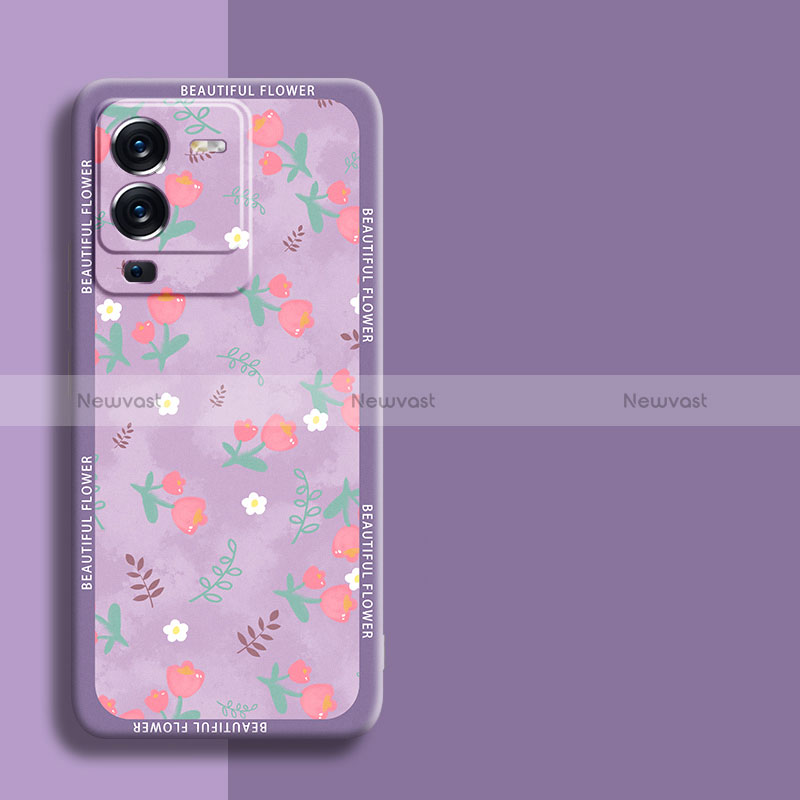 Silicone Candy Rubber Gel Flowers Soft Case Cover S01 for Vivo V25 Pro 5G Clove Purple