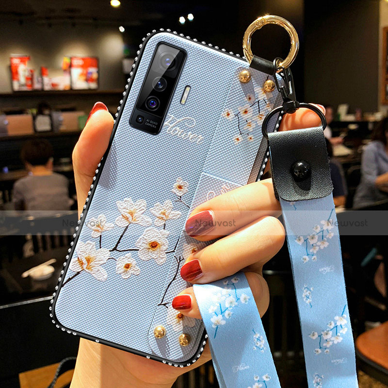 Silicone Candy Rubber Gel Flowers Soft Case Cover S01 for Vivo X50 5G Sky Blue