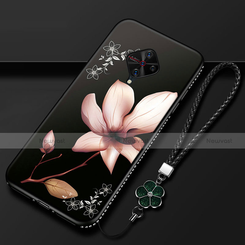 Silicone Candy Rubber Gel Flowers Soft Case Cover S01 for Vivo X50 Lite Brown