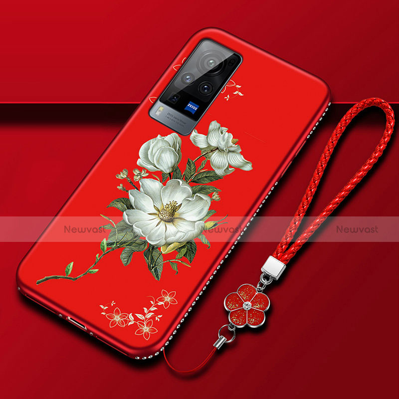 Silicone Candy Rubber Gel Flowers Soft Case Cover S01 for Vivo X60 Pro 5G Red