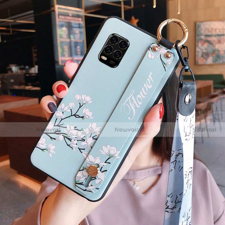 Silicone Candy Rubber Gel Flowers Soft Case Cover S01 for Xiaomi Mi 10 Lite Sky Blue