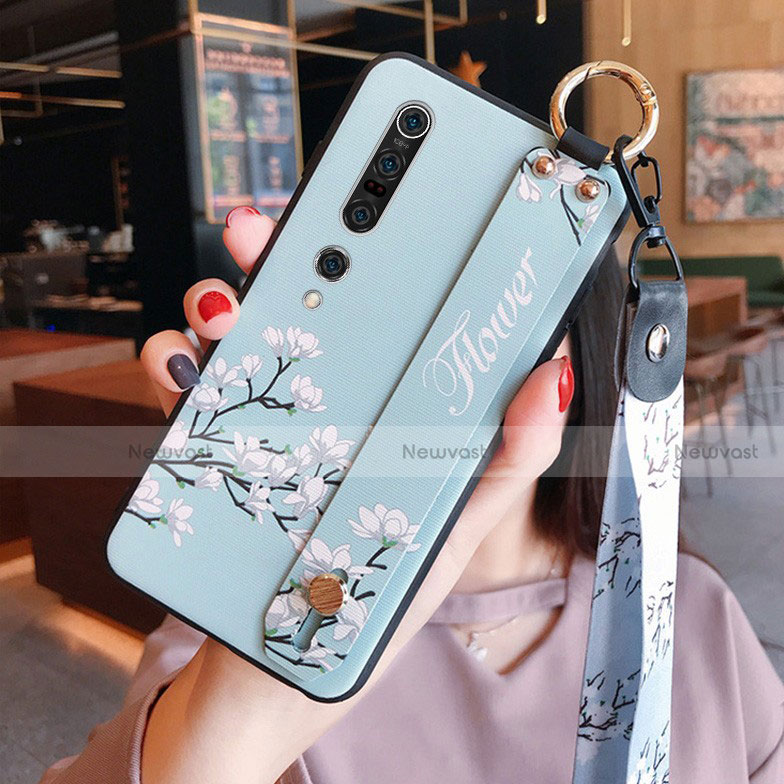 Silicone Candy Rubber Gel Flowers Soft Case Cover S01 for Xiaomi Mi 10 Pro Cyan