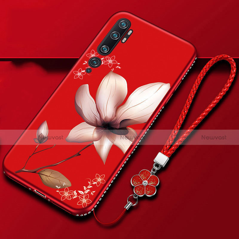 Silicone Candy Rubber Gel Flowers Soft Case Cover S01 for Xiaomi Mi Note 10 Pro Red Wine