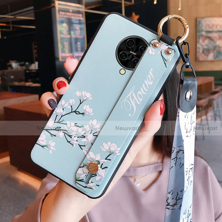 Silicone Candy Rubber Gel Flowers Soft Case Cover S01 for Xiaomi Poco F2 Pro Sky Blue