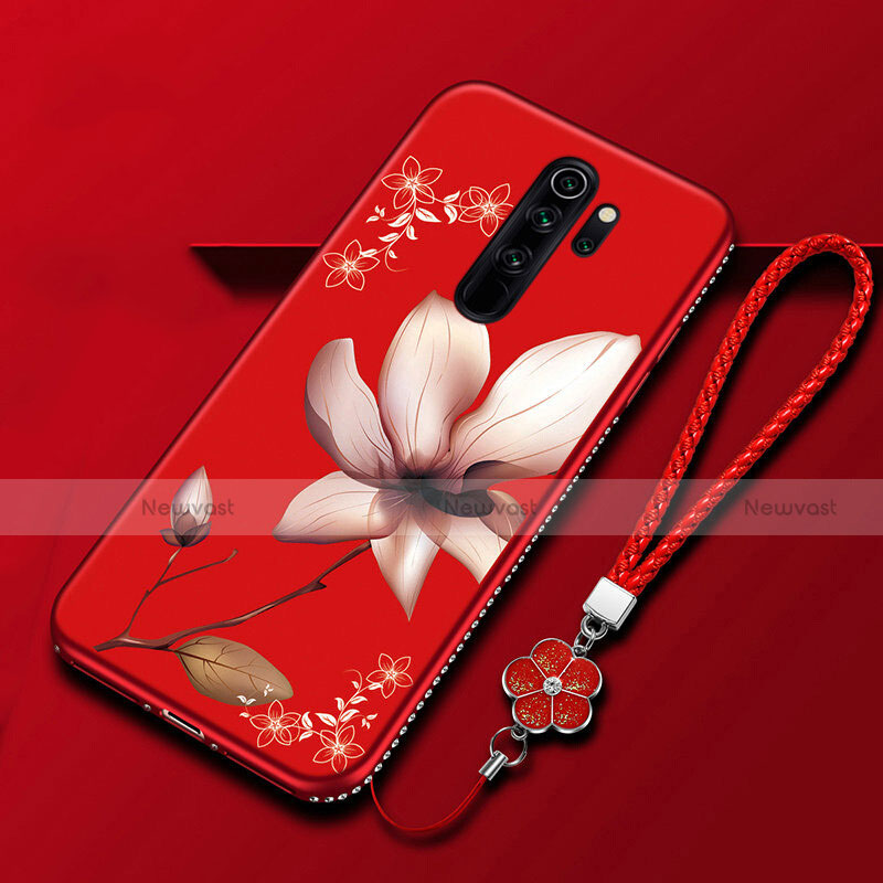 Silicone Candy Rubber Gel Flowers Soft Case Cover S01 for Xiaomi Redmi Note 8 Pro Red Wine