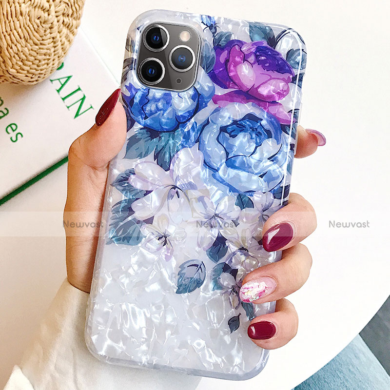 Silicone Candy Rubber Gel Flowers Soft Case Cover S02 for Apple iPhone 11 Pro Blue
