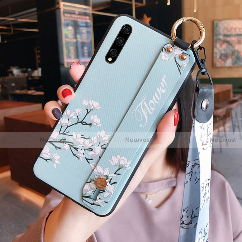 Silicone Candy Rubber Gel Flowers Soft Case Cover S02 for Huawei Enjoy 10S Sky Blue